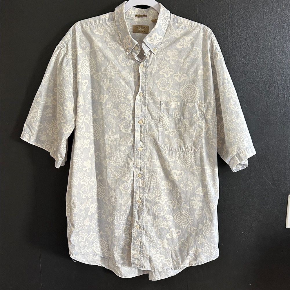 Natural Issue Button Down Shirt Size XLT Light Blue White Print